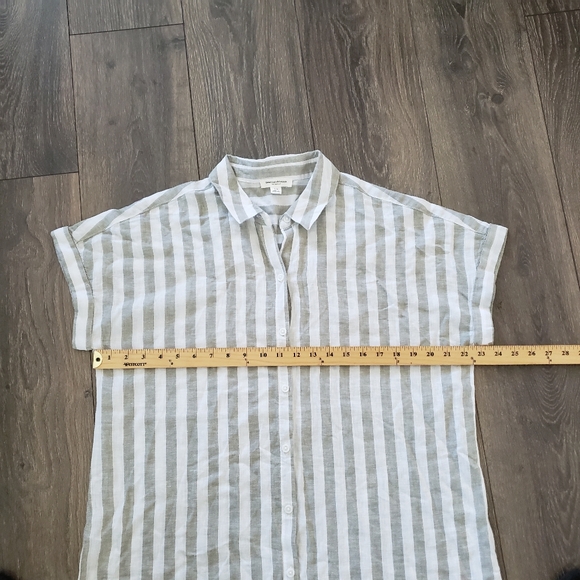 Beachlunchlounge White and Green Short Sleeve Button Down Shirt Linen Blend - Picture 5 of 7